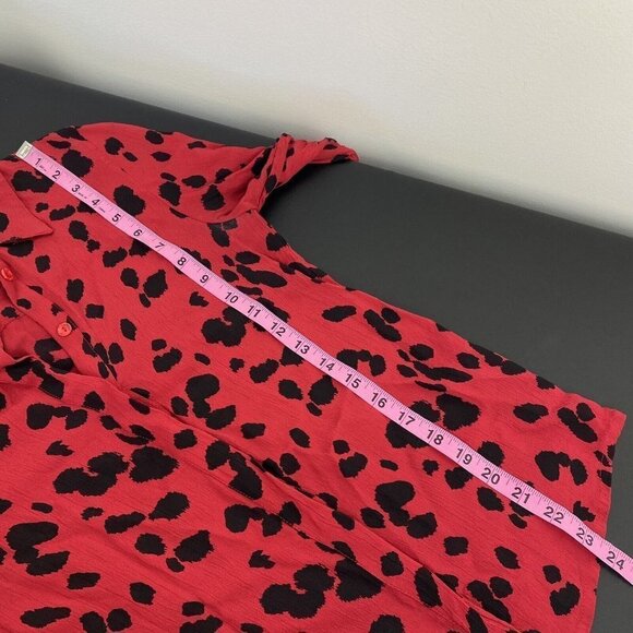 Asos Women's Leopard Print Button Up Top Size 0 Red Black Collared Blouse - Picture 8 of 9